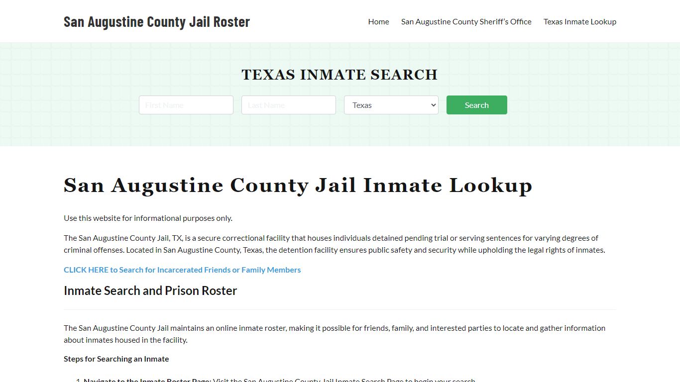 San Augustine County Jail Roster Lookup, TX, Inmate Search